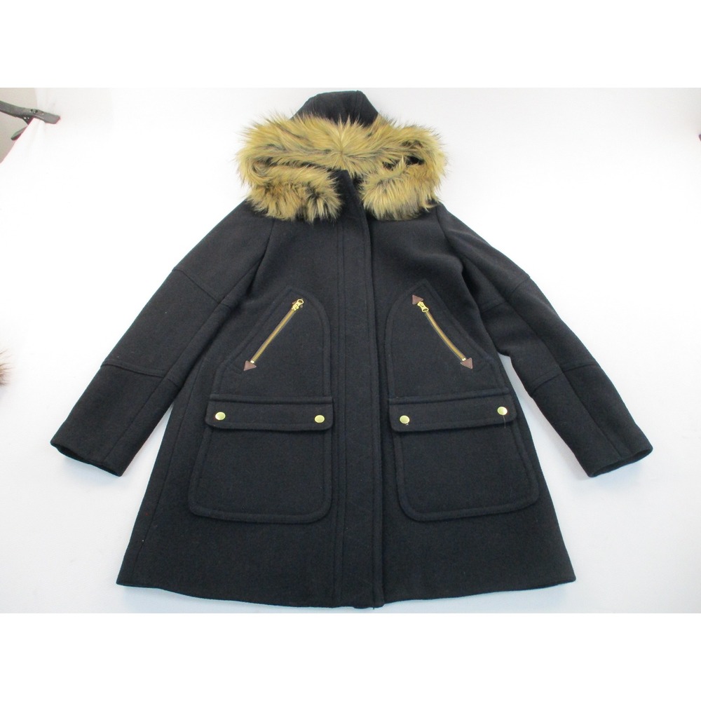 J CREW Stadium Cloth Nello Gori Black Fuscia Faux Fur Hood Women's Coat Size 2T